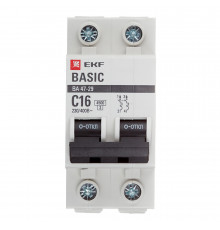 Автоматический выключатель модульный EKF Basic ВА 47-29 2P 16А тип C 4,5 кА 230 В (mcb4729-2-16C)