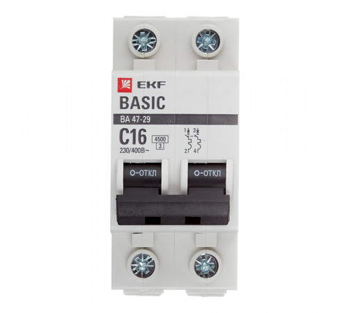 Автоматический выключатель модульный EKF Basic ВА 47-29 2P 16А тип C 4,5 кА 230 В (mcb4729-2-16C) Автоматический выключатель модульный EKF Basic ВА 47-29 2P 16А тип C 4,5 кА 230 В (mcb4729-2-16C)