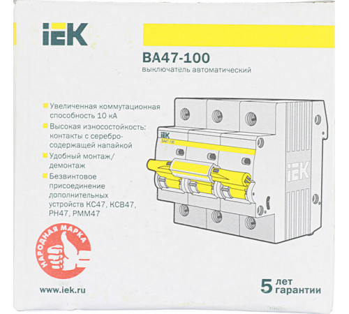 Автоматический выключатель модульный IEK Karat ВА 47-100 3P 100А тип C 10 кА 400 В (MVA40-3-100-C) Автоматический выключатель модульный IEK Karat ВА 47-100 3P 100А тип C 10 кА 400 В (MVA40-3-100-C)