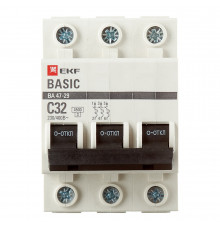 Автоматический выключатель модульный EKF Basic ВА 47-29 3P 32А тип C 4,5 кА 400 В (mcb4729-3-32C)