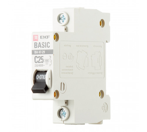 Автоматический выключатель модульный EKF Basic ВА 47-29 1P 25А тип C 4,5 кА 230 В (mcb4729-1-25C)