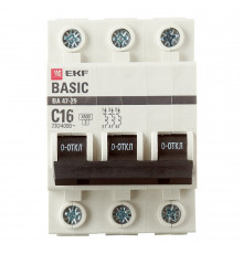 Автоматический выключатель модульный EKF Basic ВА 47-29 3P 16А тип C 4,5 кА 400 В (mcb4729-3-16C)