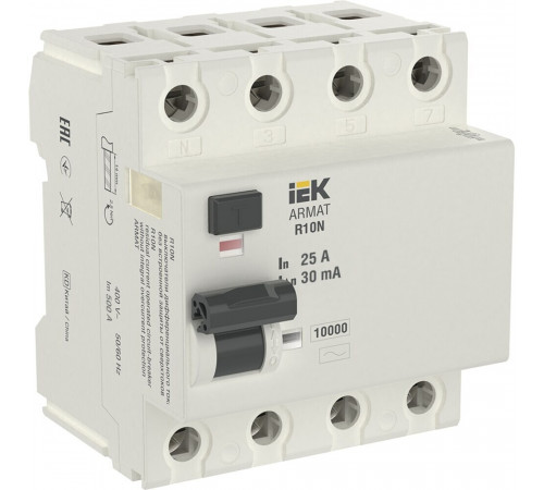 УЗО IEK Armat R10N 25А 4P тип AC 30 мА (AR-R10N-4-025C030) УЗО IEK Armat R10N 25А 4P тип AC 30 мА (AR-R10N-4-025C030)