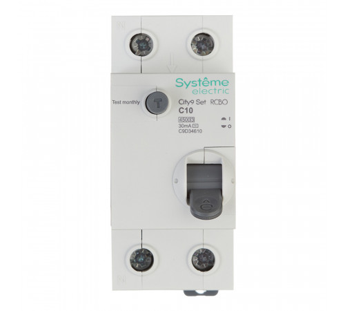 Автомат дифференциальный Systeme Electric City9 Set АВДТ 10А 1P+N тип AC 30 мА 4,5 кА (C9D34610)