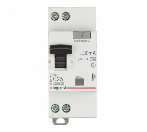 Автомат дифференциальный Legrand RX3 25А 1P+N тип AC 30 мА 6 кА (419401) Автомат дифференциальный Legrand RX3 25А 1P+N тип AC 30 мА 6 кА (419401)