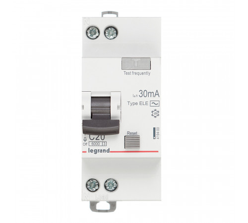 Автомат дифференциальный Legrand RX3 20А 1P+N тип AC 30 мА 6 кА (419400) Автомат дифференциальный Legrand RX3 20А 1P+N тип AC 30 мА 6 кА (419400)