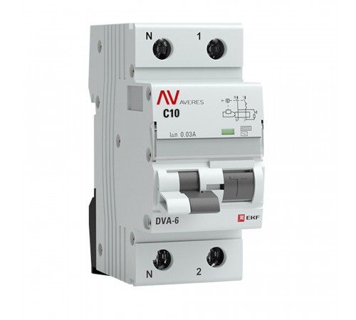 Автомат дифференциальный EKF Averes DVA-6 10А 1P+N тип AC 30 мА 6 кА (rcbo6-1pn-10C-30-ac-av) Автомат дифференциальный EKF Averes DVA-6 10А 1P+N тип AC 30 мА 6 кА (rcbo6-1pn-10C-30-ac-av)