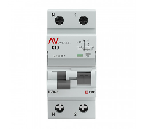 Автомат дифференциальный EKF Averes DVA-6 10А 1P+N тип AC 30 мА 6 кА (rcbo6-1pn-10C-30-ac-av) Автомат дифференциальный EKF Averes DVA-6 10А 1P+N тип AC 30 мА 6 кА (rcbo6-1pn-10C-30-ac-av)
