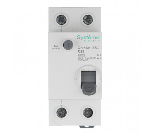 Автомат дифференциальный Systeme Electric City9 Set АВДТ 25А 1P+N тип AC 30 мА 4,5 кА (C9D34625)