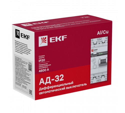 Автомат дифференциальный EKF PROxima АД-32 10А 1P+N тип AC 30 мА 4,5 кА (DA32-10-30-pro) Автомат дифференциальный EKF PROxima АД-32 10А 1P+N тип AC 30 мА 4,5 кА (DA32-10-30-pro)