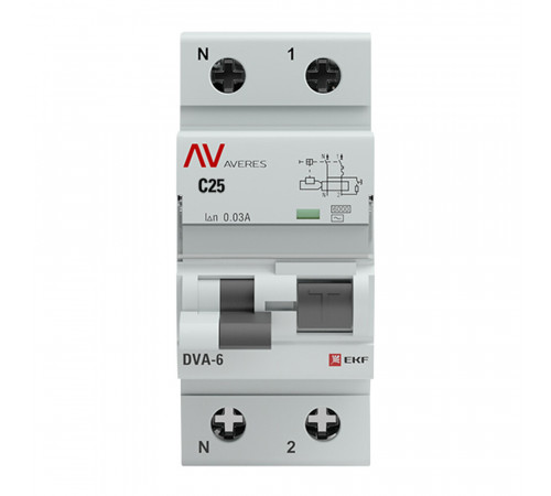 Автомат дифференциальный EKF Averes DVA-6 25А 1P+N тип AC 30 мА 6 кА (rcbo6-1pn-25C-30-ac-av) Автомат дифференциальный EKF Averes DVA-6 25А 1P+N тип AC 30 мА 6 кА (rcbo6-1pn-25C-30-ac-av)