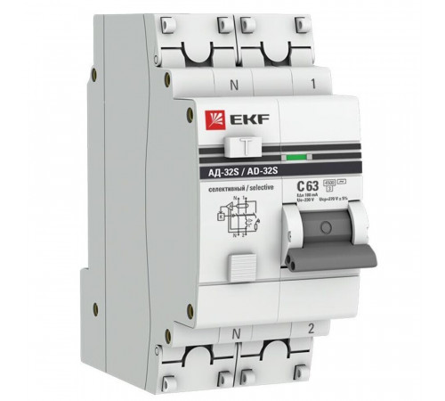 Автомат дифференциальный EKF PROxima АД-32 63А 1P+N тип AC 100 мА 4,5 кА (DA32-63-100S-pro) Автомат дифференциальный EKF PROxima АД-32 63А 1P+N тип AC 100 мА 4,5 кА (DA32-63-100S-pro)