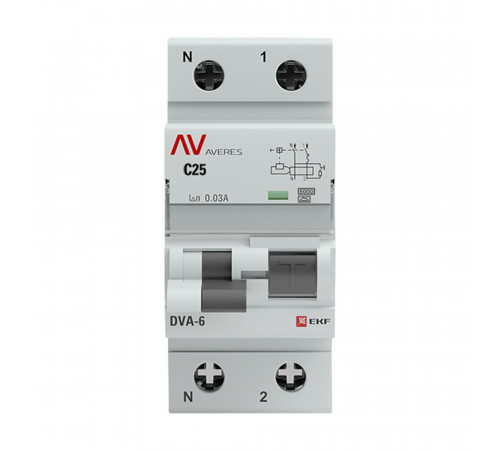Автомат дифференциальный EKF Averes DVA-6 25А 1P+N тип A 30 мА 6 кА (rcbo6-1pn-25C-30-a-av) Автомат дифференциальный EKF Averes DVA-6 25А 1P+N тип A 30 мА 6 кА (rcbo6-1pn-25C-30-a-av)