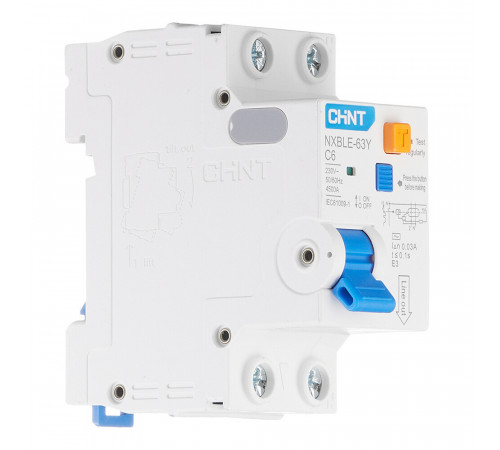 Автомат дифференциальный Chint NXBLE-63Y 6А 1P+N тип AC 30 мА 4,5 кА компактный (105540)