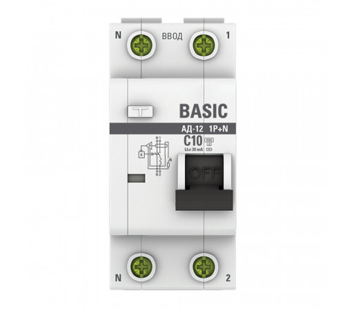 Автомат дифференциальный EKF Basic АД-12 10А 1P+N тип AC 30 мА 4,5 кА (DA12-10-30-bas)
