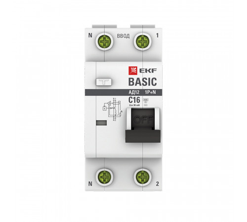 Автомат дифференциальный EKF Basic АД-12 16А 1P+N тип AC 30 мА 4,5 кА (DA12-16-30-bas) Автомат дифференциальный EKF Basic АД-12 16А 1P+N тип AC 30 мА 4,5 кА (DA12-16-30-bas)