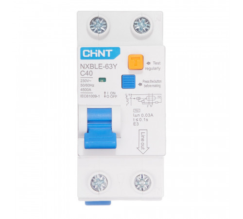 Автомат дифференциальный Chint NXBLE-63Y 40А 1P+N тип AC 30 мА 4,5 кА компактный (105546) Автомат дифференциальный Chint NXBLE-63Y 40А 1P+N тип AC 30 мА 4,5 кА компактный (105546)