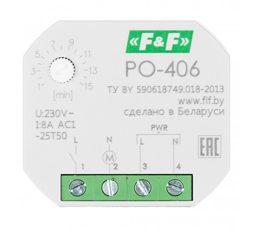 Реле времени Евроавтоматика PO-406 220 В 8 А тип AC 1P+N Реле времени Евроавтоматика PO-406 220 В 8 А тип AC 1P+N
