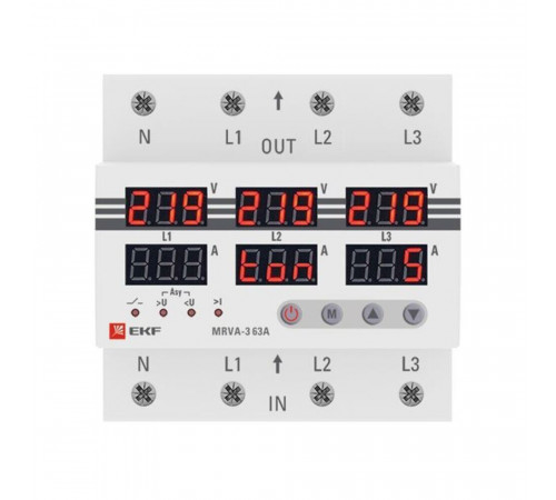 Реле напряжения EKF PROxima (MRVA-3-63A) 230 В 63 А тип AC с дисплеем Реле напряжения EKF PROxima (MRVA-3-63A) 230 В 63 А тип AC с дисплеем