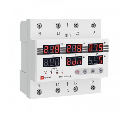 Реле напряжения EKF PROxima (MRVA-3-63A) 230 В 63 А тип AC с дисплеем Реле напряжения EKF PROxima (MRVA-3-63A) 230 В 63 А тип AC с дисплеем