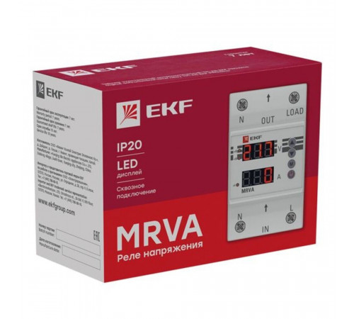 Реле напряжения и контроля фаз EKF PROxima MRVA (MRVA-40A) 230 В 40 А тип AC с дисплеем Реле напряжения и контроля фаз EKF PROxima MRVA (MRVA-40A) 230 В 40 А тип AC с дисплеем