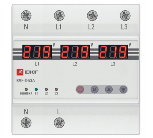 Реле выбора фаз EKF PROxima (RVF-3-63a) 230 В 63 А тип AC Реле выбора фаз EKF PROxima (RVF-3-63a) 230 В 63 А тип AC