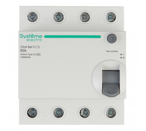 УЗО Systeme Electric City9 Set ВДТ 63А 3P+N тип AC 300 мА 6 кА (C9R66463) УЗО Systeme Electric City9 Set ВДТ 63А 3P+N тип AC 300 мА 6 кА (C9R66463)