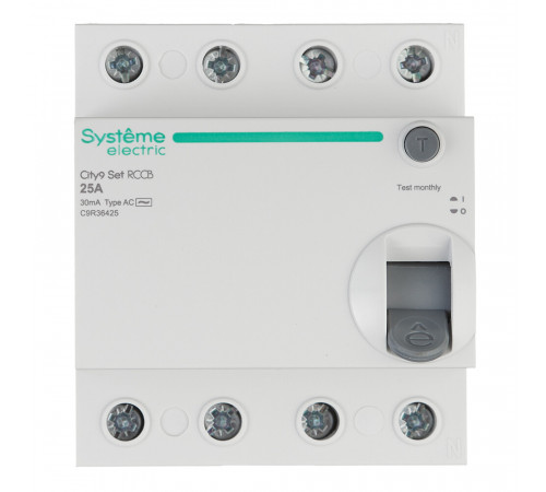 УЗО Systeme Electric City9 Set ВДТ 25А 3P+N тип AC 30 мА 6 кА (C9R36425) УЗО Systeme Electric City9 Set ВДТ 25А 3P+N тип AC 30 мА 6 кА (C9R36425)