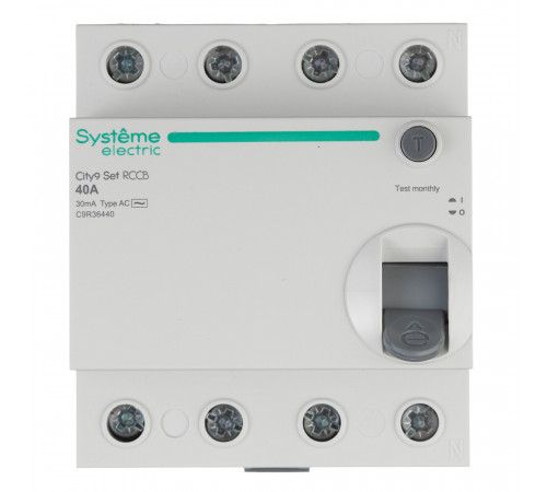 УЗО Systeme Electric City9 Set ВДТ 40А 3P+N тип AC 30 мА 6 кА (C9R36440) УЗО Systeme Electric City9 Set ВДТ 40А 3P+N тип AC 30 мА 6 кА (C9R36440)