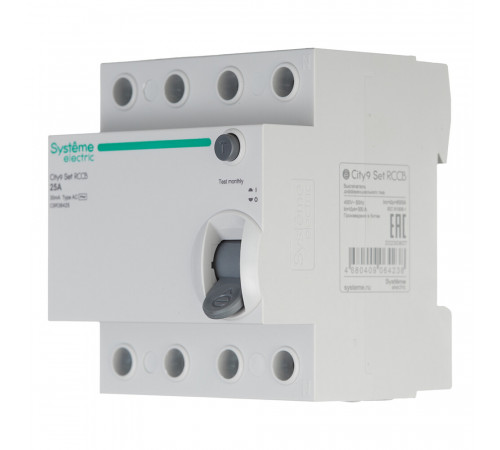УЗО Systeme Electric City9 Set ВДТ 25А 3P+N тип AC 30 мА 6 кА (C9R36425) УЗО Systeme Electric City9 Set ВДТ 25А 3P+N тип AC 30 мА 6 кА (C9R36425)