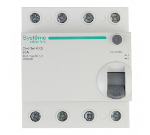 УЗО Systeme Electric City9 Set ВДТ 63А 3P+N тип AC 30 мА 6 кА (C9R36463) УЗО Systeme Electric City9 Set ВДТ 63А 3P+N тип AC 30 мА 6 кА (C9R36463)