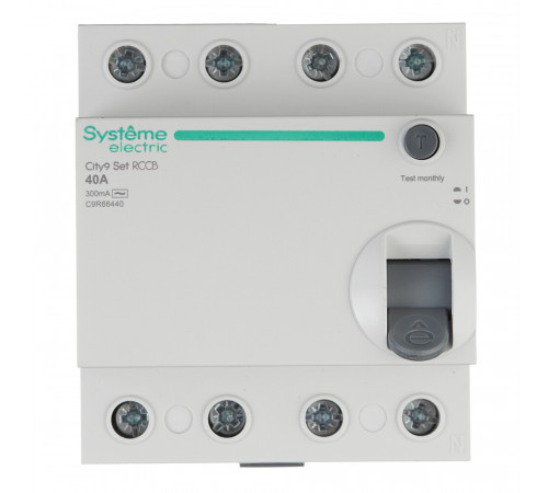 УЗО Systeme Electric City9 Set ВДТ 40А 3P+N тип AC 300 мА 6 кА (C9R66440) УЗО Systeme Electric City9 Set ВДТ 40А 3P+N тип AC 300 мА 6 кА (C9R66440)