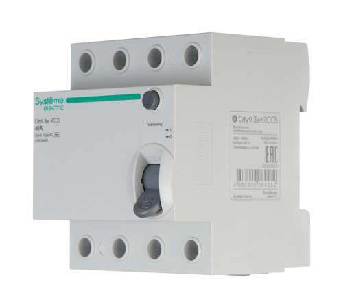 УЗО Systeme Electric City9 Set ВДТ 40А 3P+N тип AC 30 мА 6 кА (C9R36440) УЗО Systeme Electric City9 Set ВДТ 40А 3P+N тип AC 30 мА 6 кА (C9R36440)