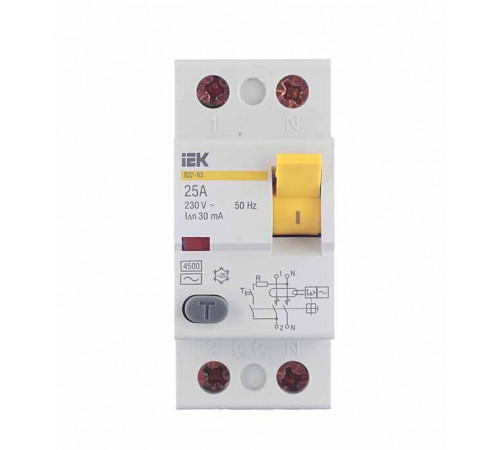УЗО IEK Karat ВД1-63 25А 1P+N тип AC 30 мА 4,5 кА (MDV10-2-025-030) УЗО IEK Karat ВД1-63 25А 1P+N тип AC 30 мА 4,5 кА (MDV10-2-025-030)