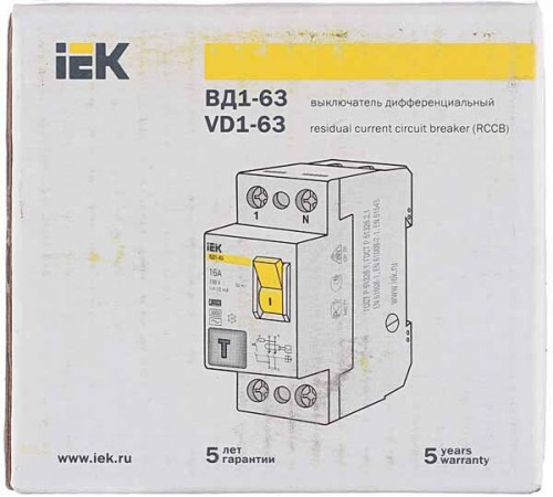 УЗО IEK Karat ВД1-63 63А 1P+N тип AC 30 мА 4,5 кА (MDV10-2-063-030) УЗО IEK Karat ВД1-63 63А 1P+N тип AC 30 мА 4,5 кА (MDV10-2-063-030)