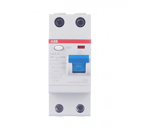УЗО ABB S F202 16А 1P+N тип AC 10 мА 10 кА (2CSF202001R0160)