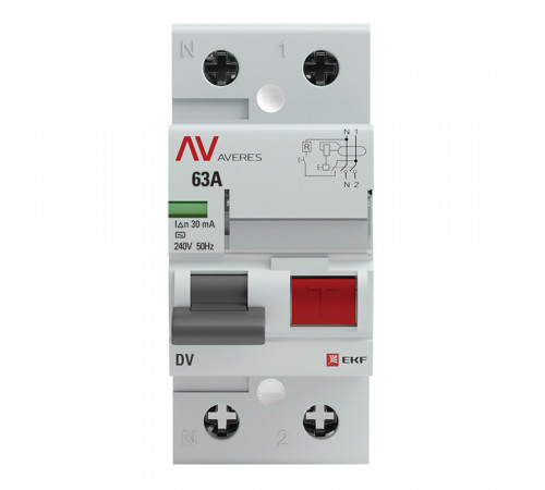 УЗО EKF Averes DV 63А 1P+N тип AC 30 мА 10 кА (rccb-2-63-30-ac-av)