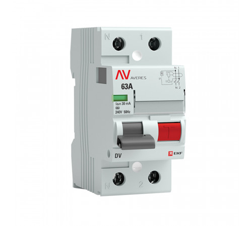 УЗО EKF Averes DV 63А 1P+N тип A 30 мА 10 кА (rccb-2-63-30-a-av) УЗО EKF Averes DV 63А 1P+N тип A 30 мА 10 кА (rccb-2-63-30-a-av)