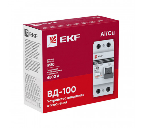 УЗО EKF PROxima ВД-100 40А 2P тип AC 30 мА 4,5 кА (elcb-2-40-30-em-pro) УЗО EKF PROxima ВД-100 40А 2P тип AC 30 мА 4,5 кА (elcb-2-40-30-em-pro)
