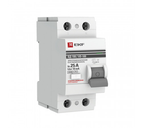 УЗО EKF PROxima ВД-100 25А 1P+N тип AC 10 мА 4,5 кА (elcb-2-25-10-em-pro) УЗО EKF PROxima ВД-100 25А 1P+N тип AC 10 мА 4,5 кА (elcb-2-25-10-em-pro)