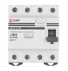 УЗО EKF PROxima ВД-100 40А 3P+N тип AC 30 мА 4,5 кА компактное (elcb-4-40-30-em-pro)