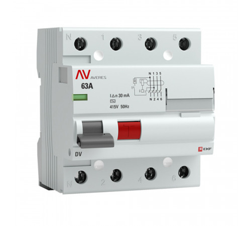 УЗО EKF Averes DV 63А 3P+N тип AC 30 мА 10 кА (rccb-4-63-30-ac-av) УЗО EKF Averes DV 63А 3P+N тип AC 30 мА 10 кА (rccb-4-63-30-ac-av)