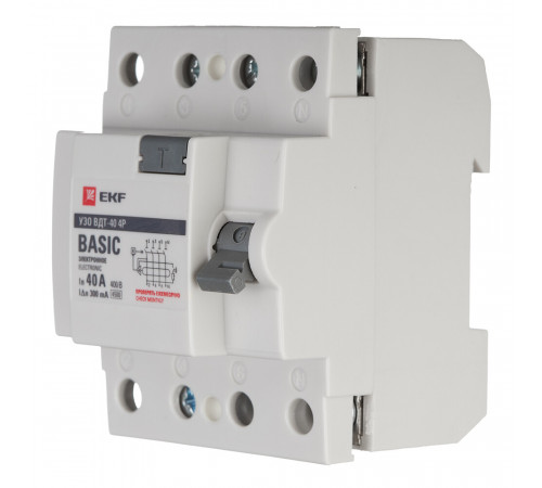 УЗО EKF Basic ВДТ-40 40А 3P+N тип AC 300 мА 4,5 кА (elcb-4-40-300e-sim) УЗО EKF Basic ВДТ-40 40А 3P+N тип AC 300 мА 4,5 кА (elcb-4-40-300e-sim)