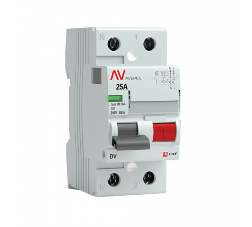 УЗО EKF Averes DV 25А 1P+N тип AC 30 мА 10 кА (rccb-2-25-30-ac-av) УЗО EKF Averes DV 25А 1P+N тип AC 30 мА 10 кА (rccb-2-25-30-ac-av)