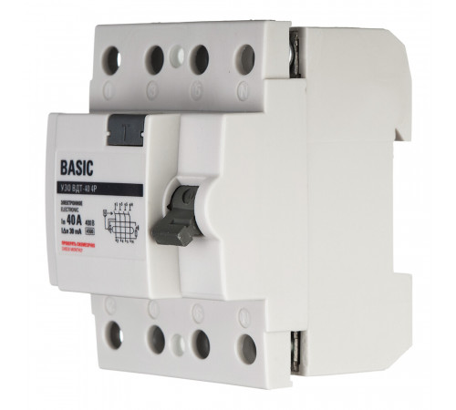 УЗО EKF Basic ВДТ-40 40А 3P+N тип AC 30 мА 4,5 кА (elcb-4-40-30e-sim) УЗО EKF Basic ВДТ-40 40А 3P+N тип AC 30 мА 4,5 кА (elcb-4-40-30e-sim)