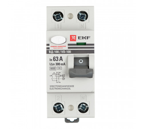 УЗО EKF PROxima ВД-100 63А 1P+N тип AC 300 мА 6 кА (elcb-2-6-63-300-em-pro) УЗО EKF PROxima ВД-100 63А 1P+N тип AC 300 мА 6 кА (elcb-2-6-63-300-em-pro)