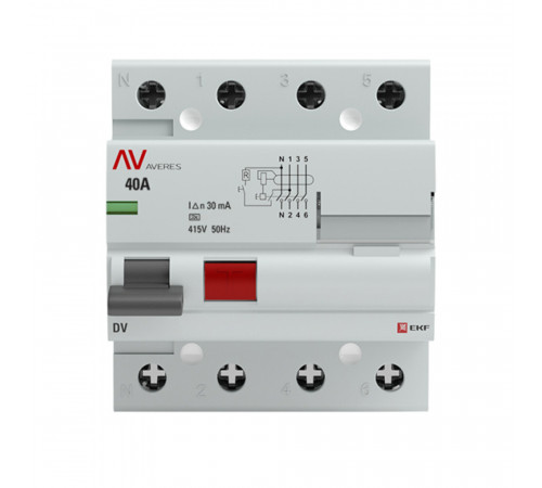 УЗО EKF Averes DV 40А 3P+N тип A 30 мА 10 кА (rccb-4-40-30-a-av) УЗО EKF Averes DV 40А 3P+N тип A 30 мА 10 кА (rccb-4-40-30-a-av)