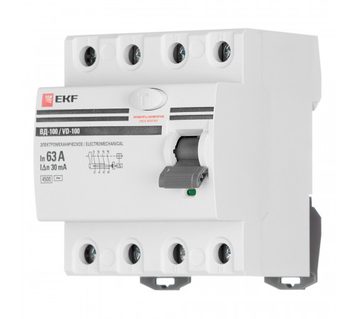 УЗО EKF PROxima ВД-100 63А 3P+N тип AC 30 мА 4,5 кА (elcb-4-63-30-em-pro) УЗО EKF PROxima ВД-100 63А 3P+N тип AC 30 мА 4,5 кА (elcb-4-63-30-em-pro)