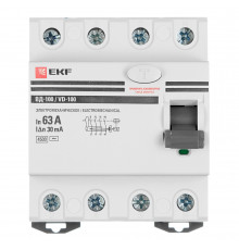 УЗО EKF PROxima ВД-100 63А 3P+N тип AC 30 мА 4,5 кА (elcb-4-63-30-em-pro)