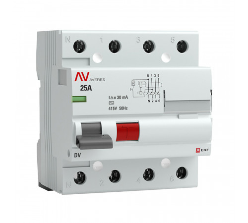 УЗО EKF Averes DV 25А 3P+N тип AC 30 мА 10 кА (rccb-4-25-30-ac-av) УЗО EKF Averes DV 25А 3P+N тип AC 30 мА 10 кА (rccb-4-25-30-ac-av)